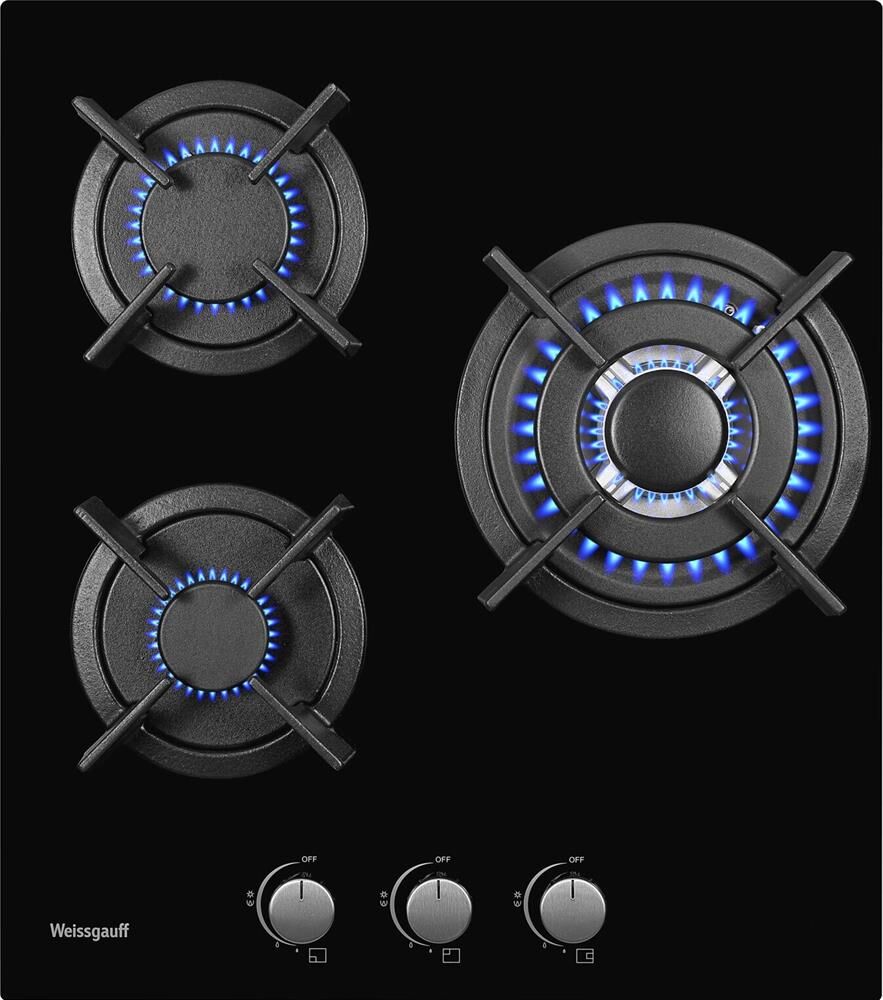 WEISSGAUFF Газовая варочная панель HGG 451 BGh, 3 конфорки, закаленное стекло, черный — изображение 2