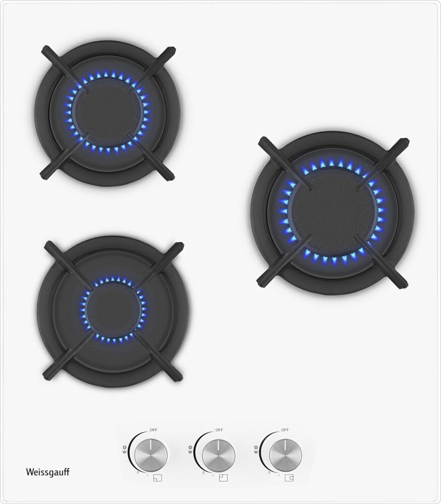 WEISSGAUFF Газовая варочная панель HG 430 WGH, 3 конфорки, закаленное стекло, белый — изображение 2