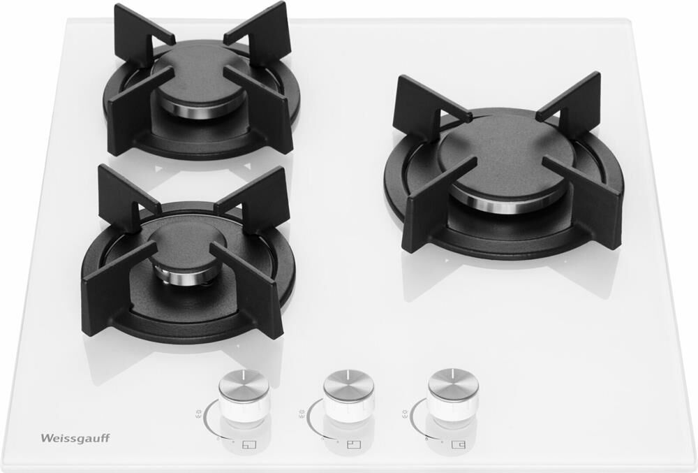 WEISSGAUFF Газовая варочная панель HG 430 WGH, 3 конфорки, закаленное стекло, белый — изображение 3