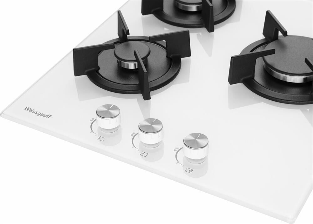 WEISSGAUFF Газовая варочная панель HG 430 WGH, 3 конфорки, закаленное стекло, белый — изображение 4