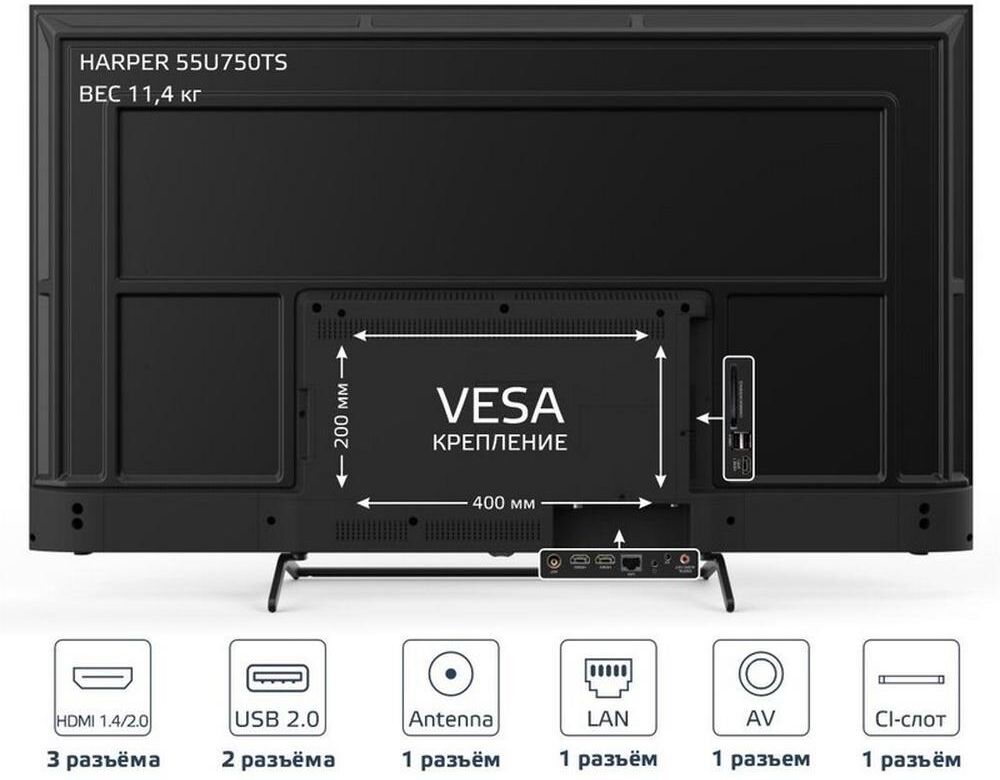 HARPER 55U750TS UHD 4K SMART TV Безрамочный — изображение 3