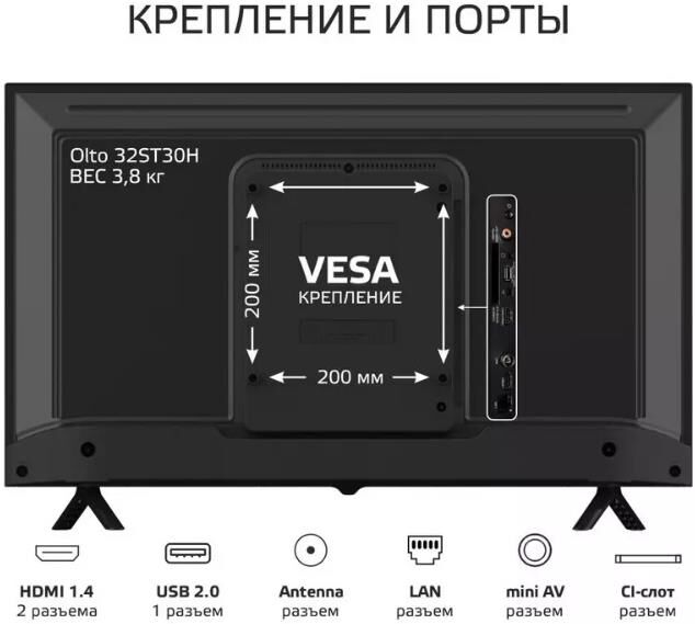 OLTO 32ST30H-T2 HD SMART TV безрамочный — изображение 9