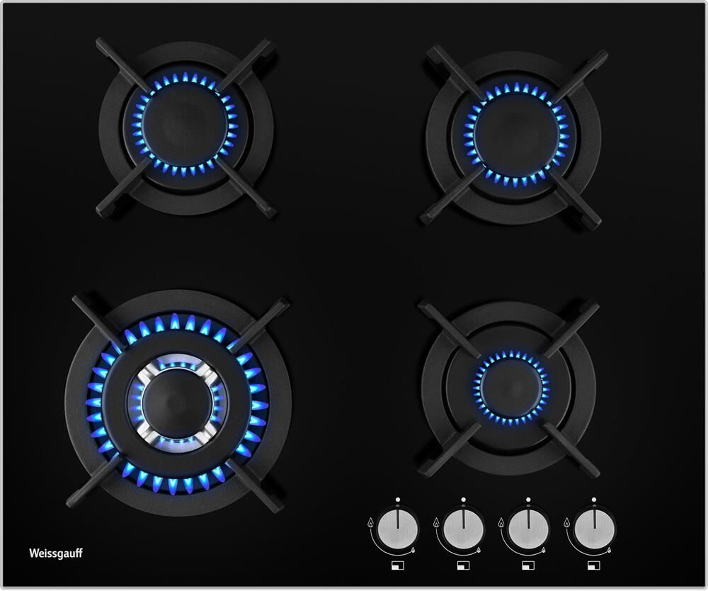 WEISSGAUFF Газовая варочная панель HGG 640 BGV, 4 конфорки, закаленное стекло, черный — изображение 2