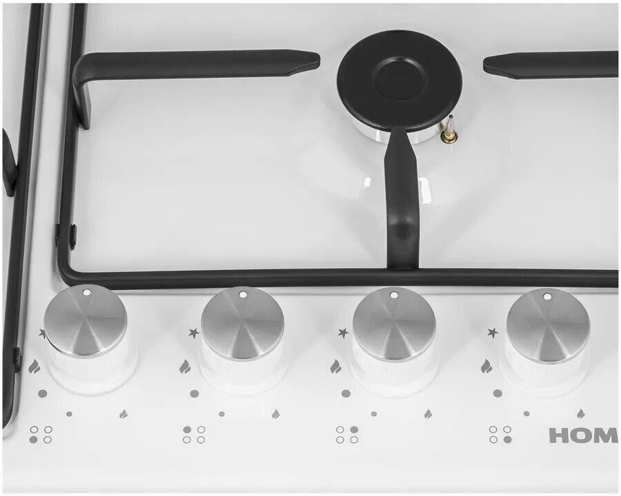 HOMSAIR Газовая варочная панель HGE643GWH, 4 конфорки, эмалированная сталь, белый — изображение 6