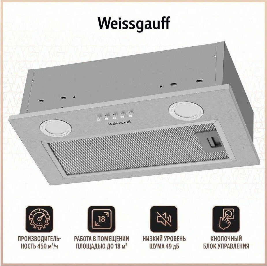 WEISSGAUFF Вытяжка встраиваемая Box 455 Inox нержавеющая сталь управление: кнопочное (1 мотор) — изображение 7