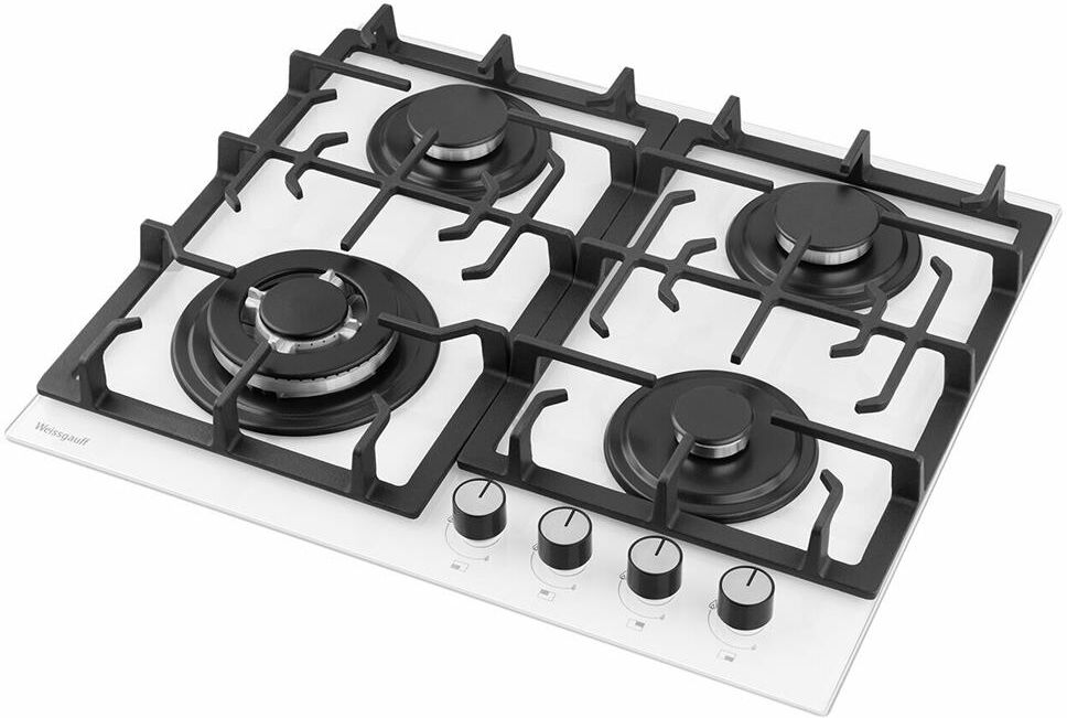 WEISSGAUFF Газовая варочная панель HGG 641 WGSV, 4 конфорки, закаленное стекло, белый — изображение 5