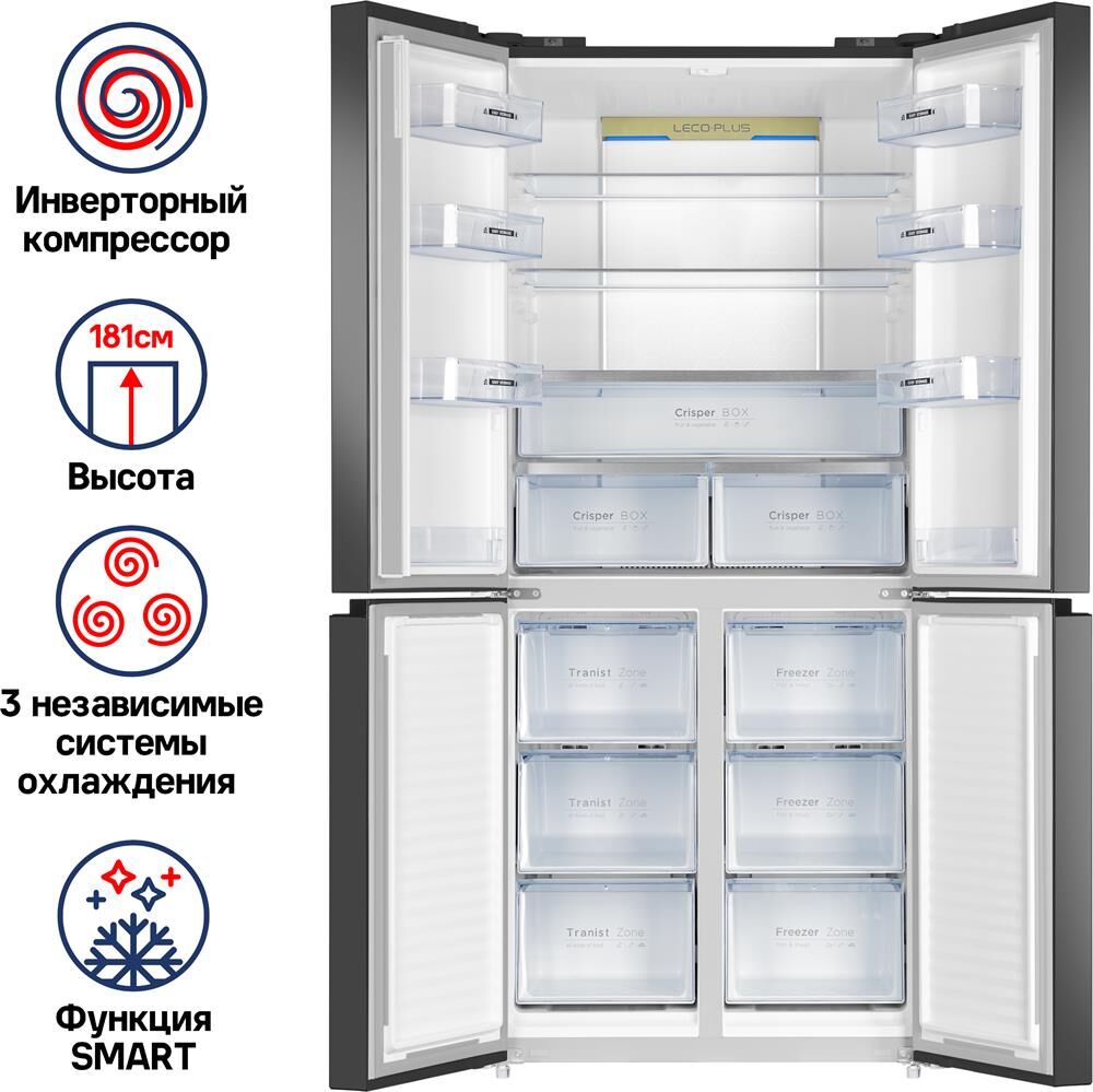 MAUNFELD Холодильник MFF181NFSB 3-хкамерн. черный глянц. инвертер — изображение 2