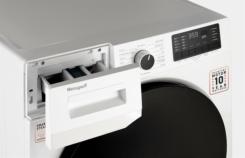 WEISSGAUFF Стиральная машина WM 61210 DC Inverter Steam, с фронтальной загрузкой, с паром, 10.5кг, 1 — изображение 5