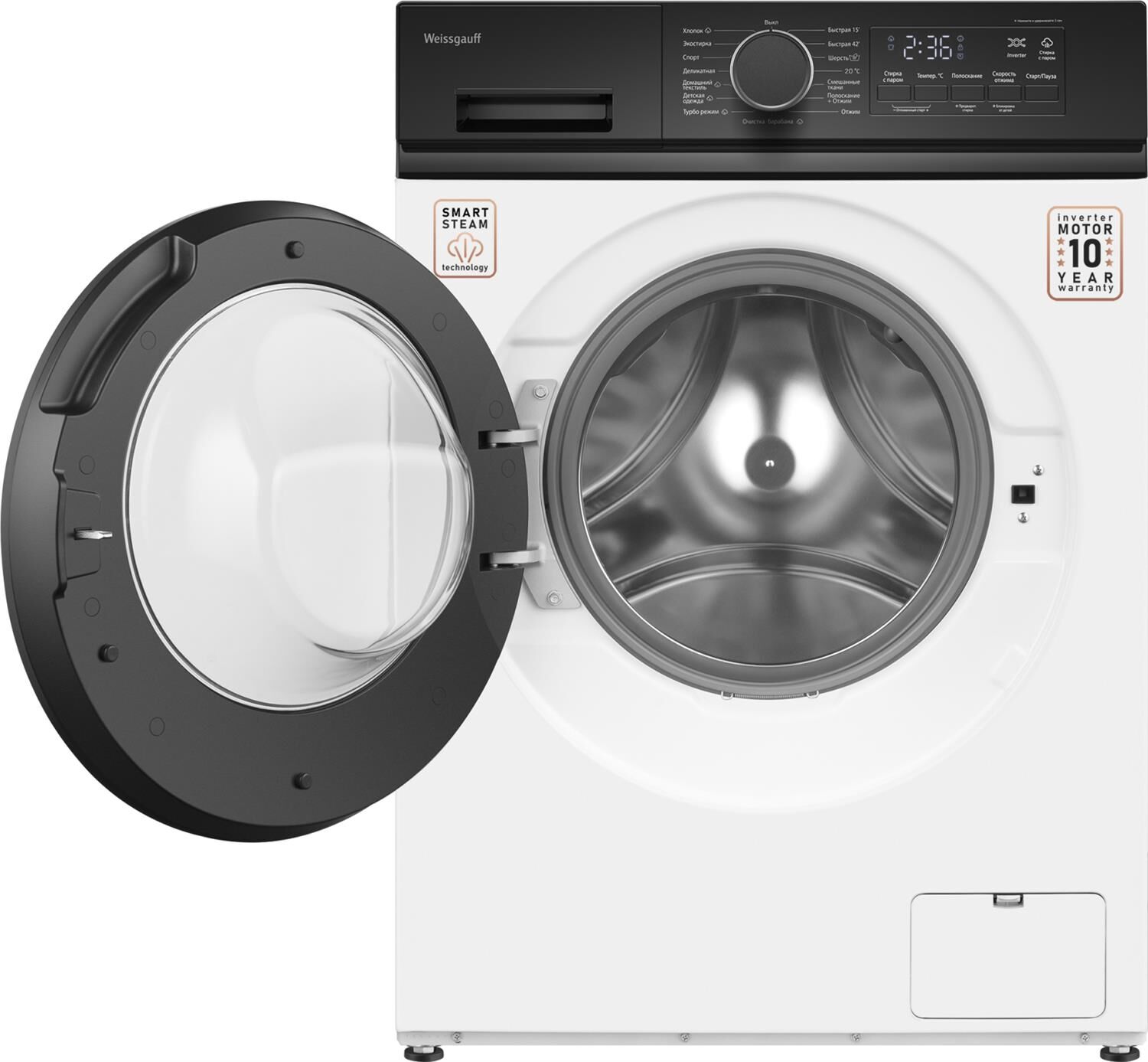 WEISSGAUFF Стиральная машина WM 41106 Inverter Steam класс: A+++ загр.фронтальная макс.:6кг белый ин — изображение 4