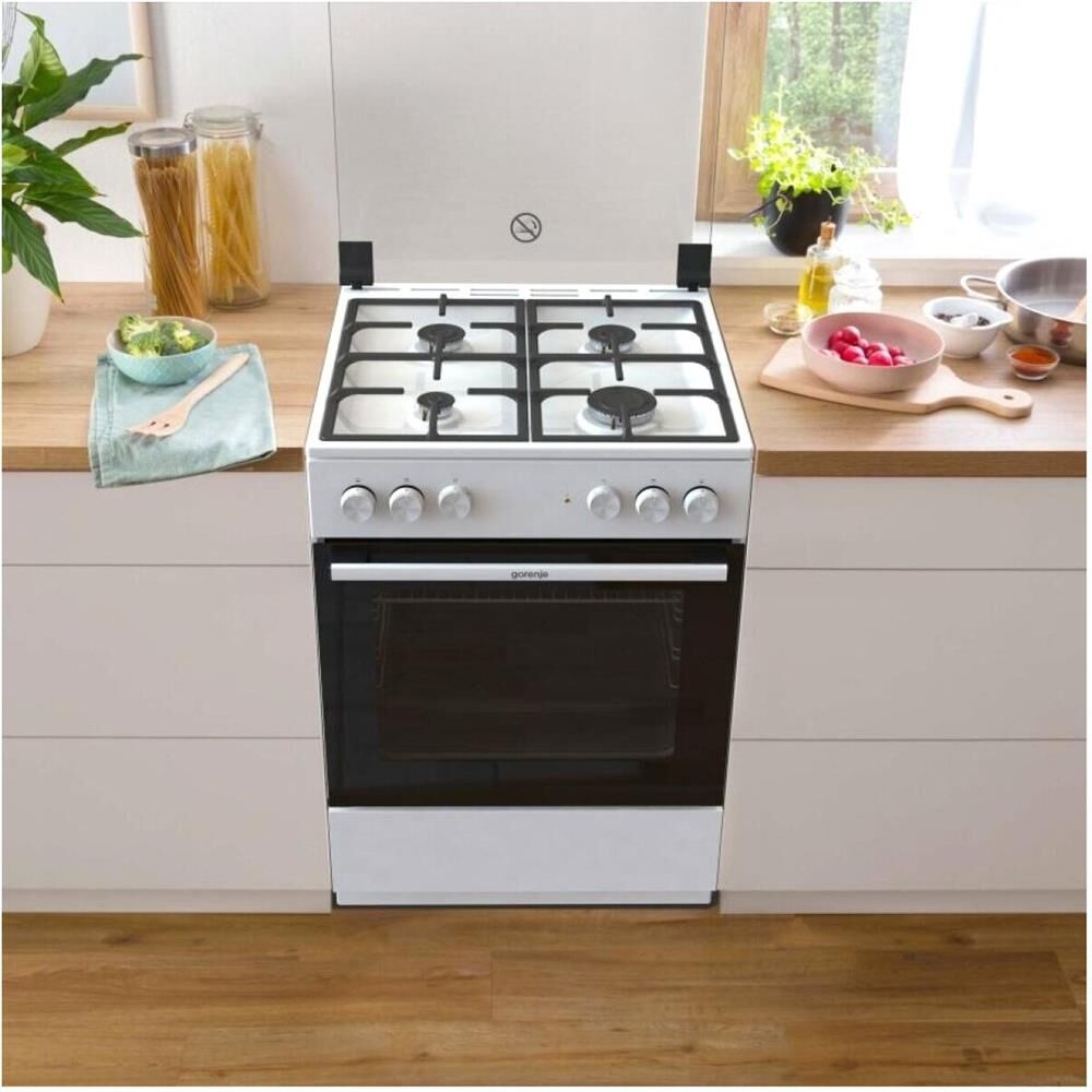 GORENJE Газовая плита GK6A20WF, электрическая духовка, стеклянная крышка, чугун, белый — изображение 4