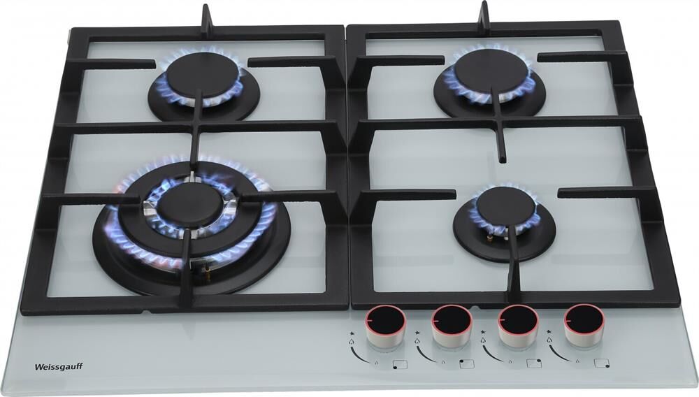 WEISSGAUFF Газовая варочная панель Premium HGRG 641 WG, 4 конфорки, закаленное стекло, белый — изображение 2