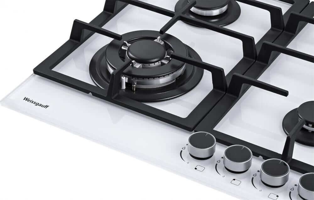 WEISSGAUFF Газовая варочная панель Premium HGRG 641 WG, 4 конфорки, закаленное стекло, белый — изображение 4