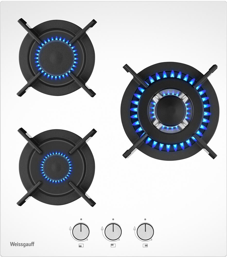 WEISSGAUFF Газовая варочная панель HG 430 WGV, 3 конфорки, закаленное стекло, белый — изображение 2