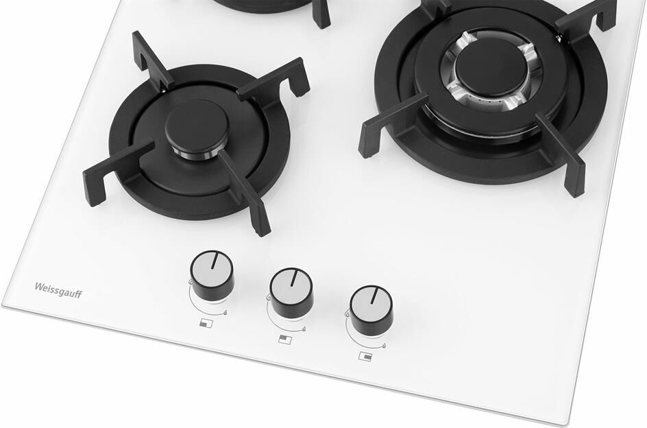 WEISSGAUFF Газовая варочная панель HG 430 WGV, 3 конфорки, закаленное стекло, белый — изображение 4