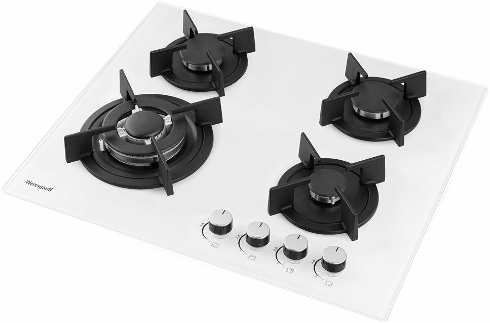 WEISSGAUFF Газовая варочная панель HG 640 WGh, 4 конфорки, закаленное стекло, белый — изображение 4