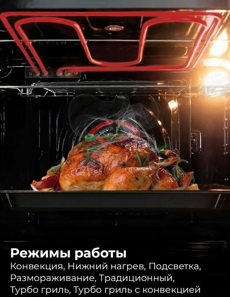 LEX Духовой шкаф электрический EDM 076 WH, 60л, дверца с 2 стеклами, белый — изображение 2
